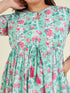 Janasya Women's Plus Size Aqua Georgette Floral Printed Fit & Flare Dress